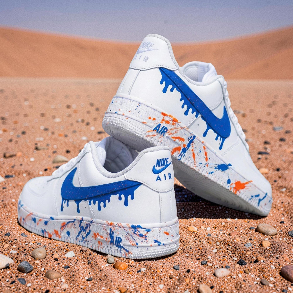 Blue Drip Splatter Custom Air Force 1 Sneakers ?C Hand Painted Streetwear AF1 Shoes