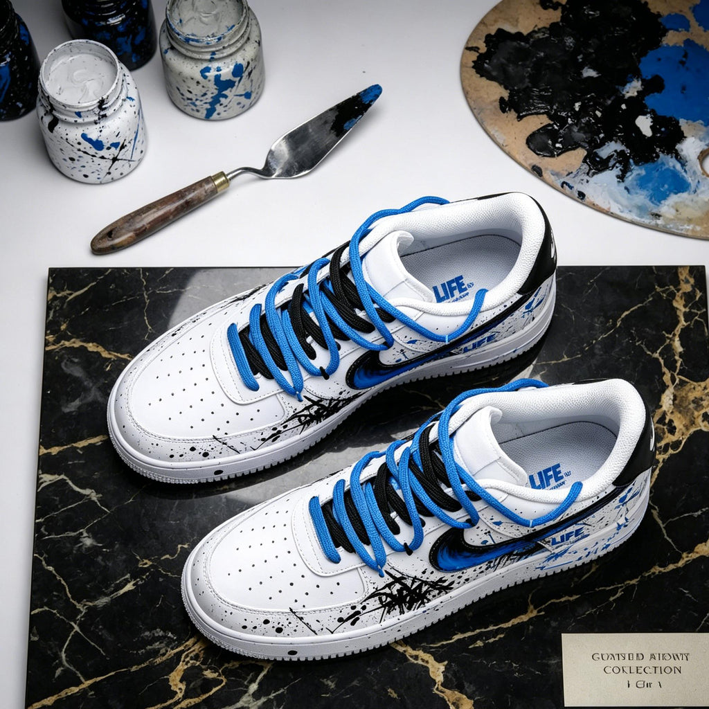 Custom Air Force 1 Abstract Splatter Shoes, Hand Painted Double Lace AF1