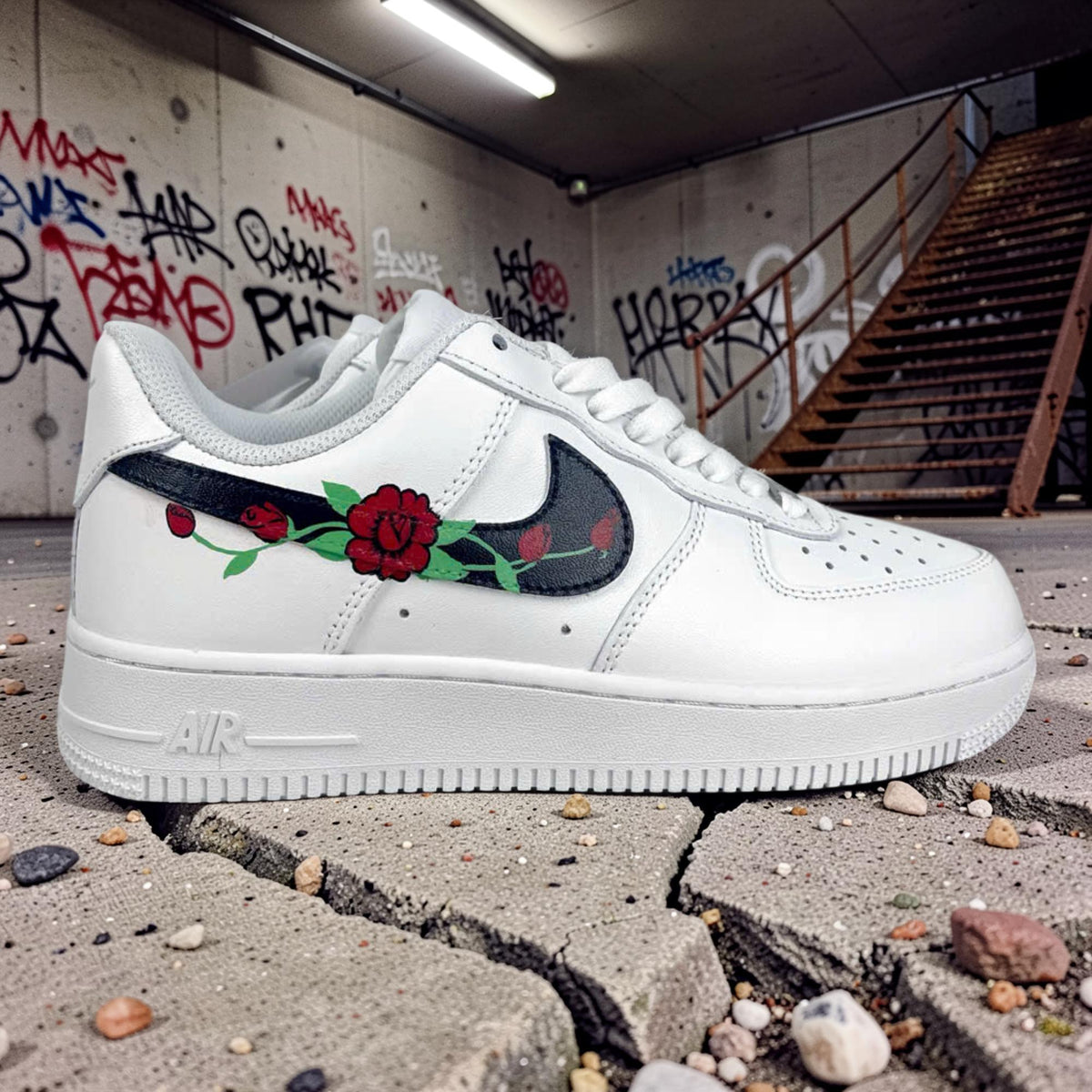 Custom AF1 Floral Rose Shoes, Hand Painted Air Force 1 Sneakers, Personalized White Low Top Gift for Her