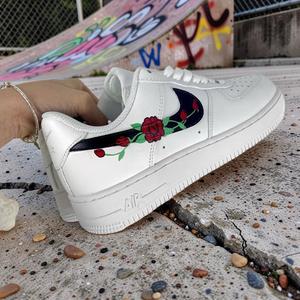 Custom AF1 Floral Rose Shoes, Hand Painted Air Force 1 Sneakers, Personalized White Low Top Gift for Her