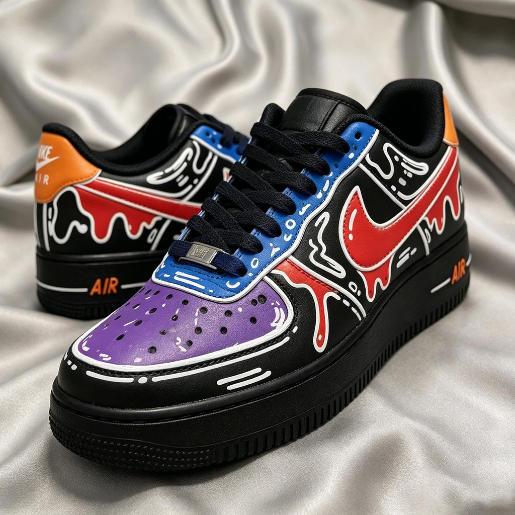 Custom Black AF1 Sneakers, Hand-Painted Graffiti Kicks,Personalized Sneakers,Gift for him