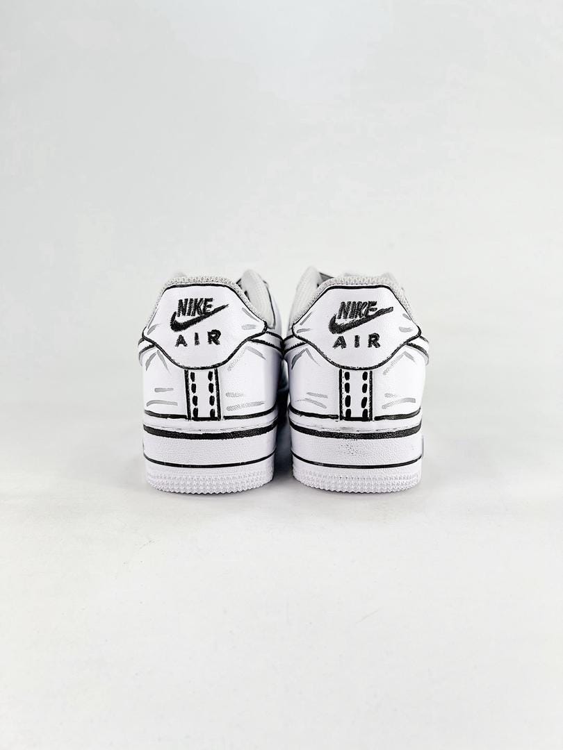 Custom Air force one Handpainted anime style cartoon sneakers white and black design for streetwear lovers cartoon af1