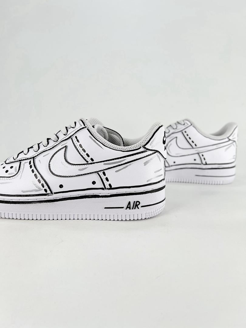 Custom Air force one Handpainted anime style cartoon sneakers white and black design for streetwear lovers cartoon af1