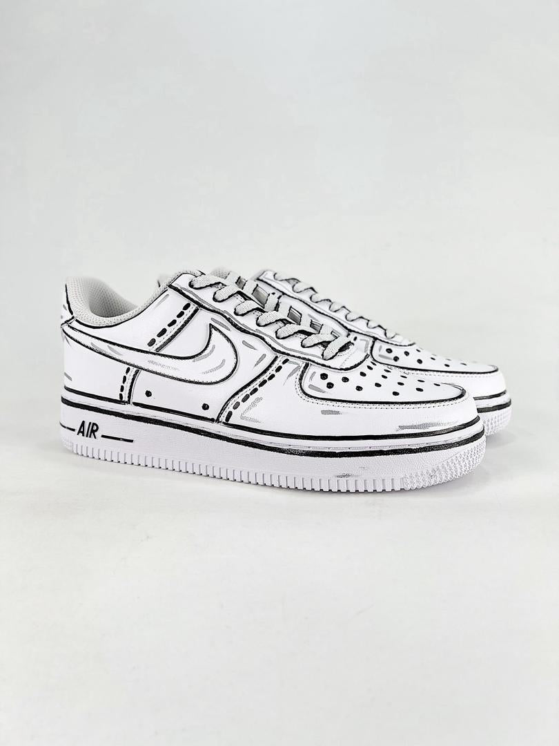 Custom Air force one Handpainted anime style cartoon sneakers white and black design for streetwear lovers cartoon af1