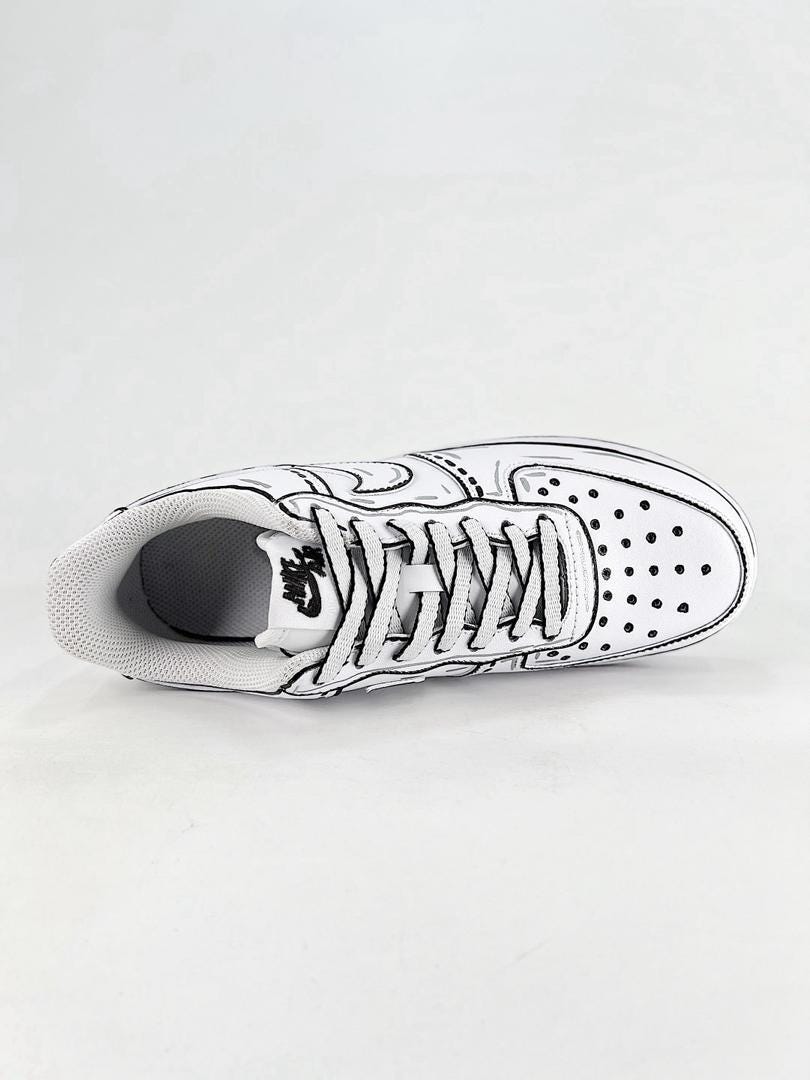 Custom Air force one Handpainted anime style cartoon sneakers white and black design for streetwear lovers cartoon af1