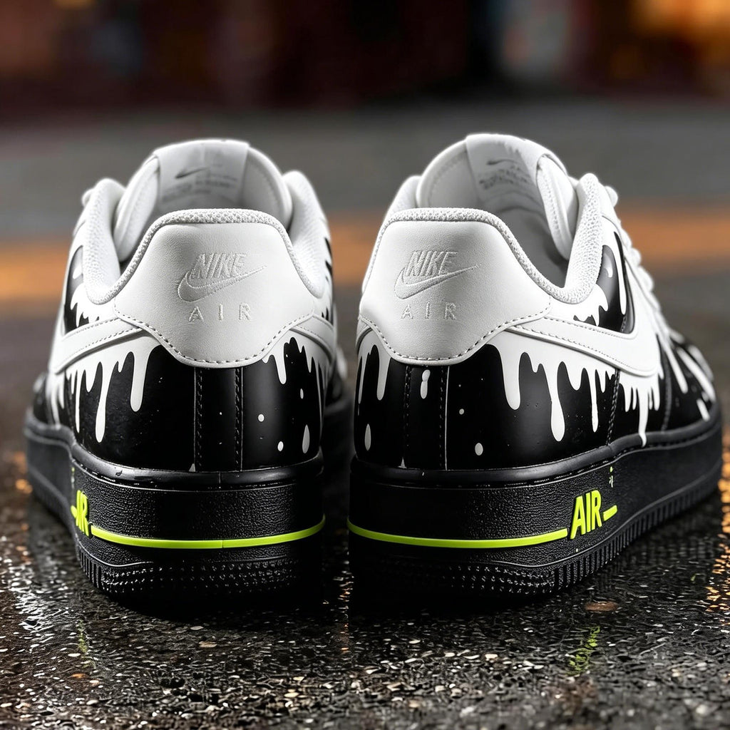 Custom Hand Painted Air Force 1 Drip Sneakers, Monochrome Melting Shoes