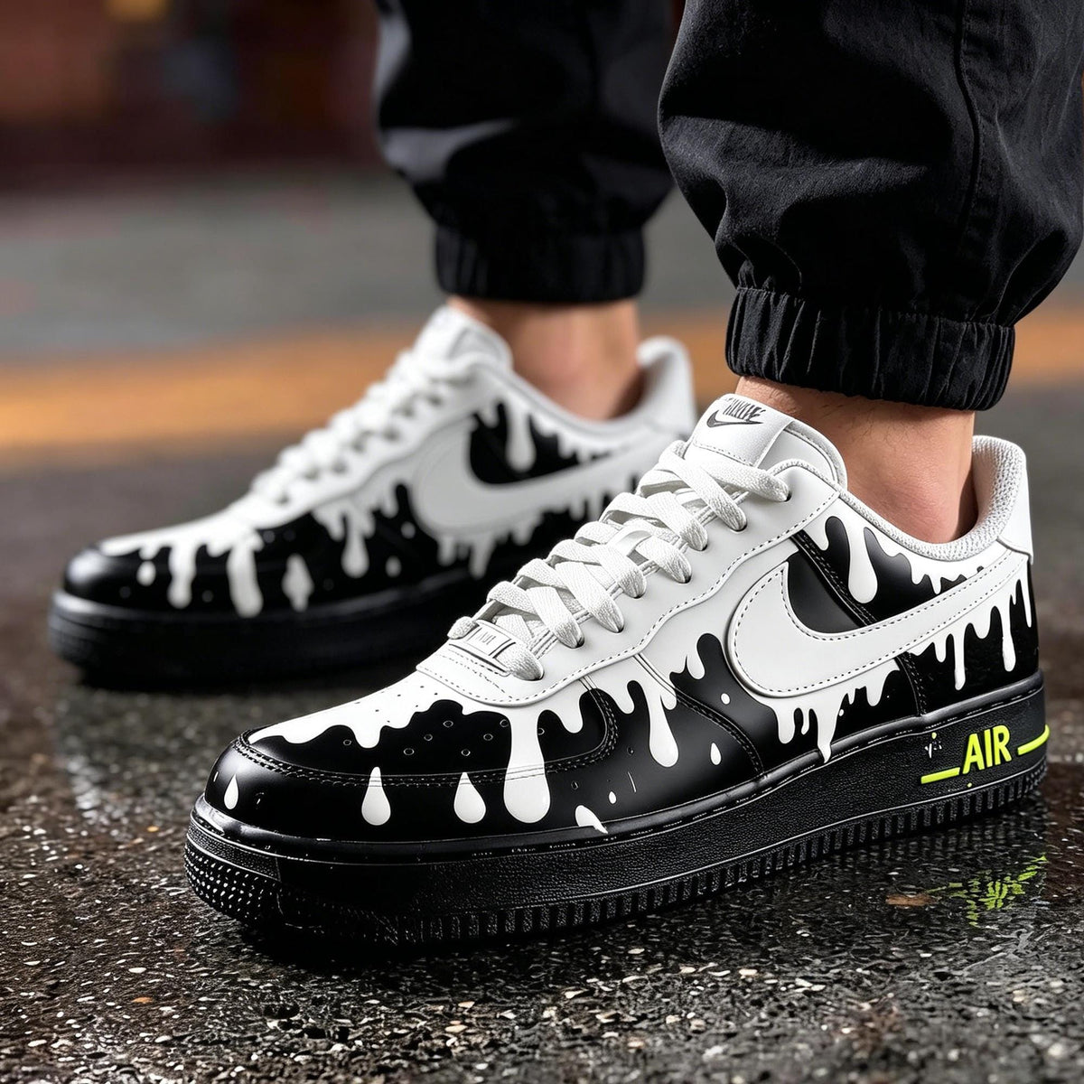 Custom Hand Painted Air Force 1 Drip Sneakers, Monochrome Melting Shoes