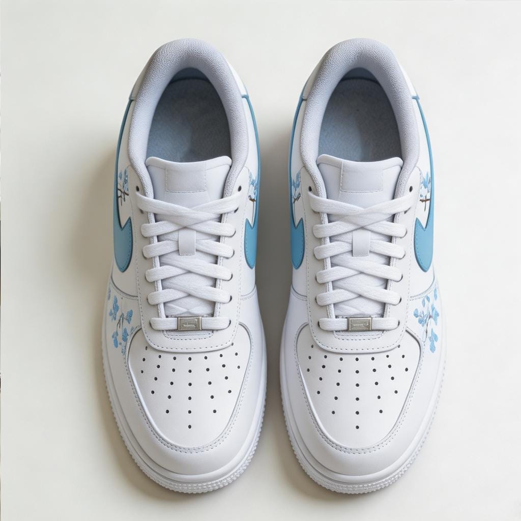 Custom Air Force 1 Blue, Blue Floral Custom Sneakers Hand Painted Wildflower Wedding Shoes, Gift for her