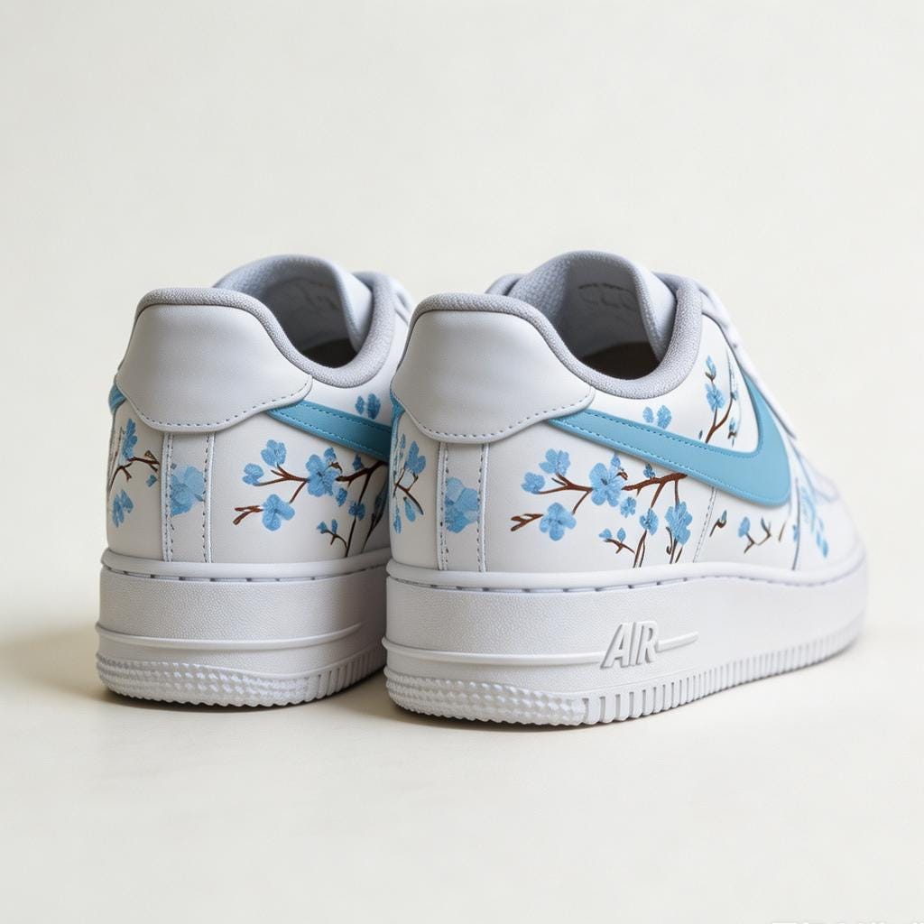 Custom Air Force 1 Blue, Blue Floral Custom Sneakers Hand Painted Wildflower Wedding Shoes, Gift for her