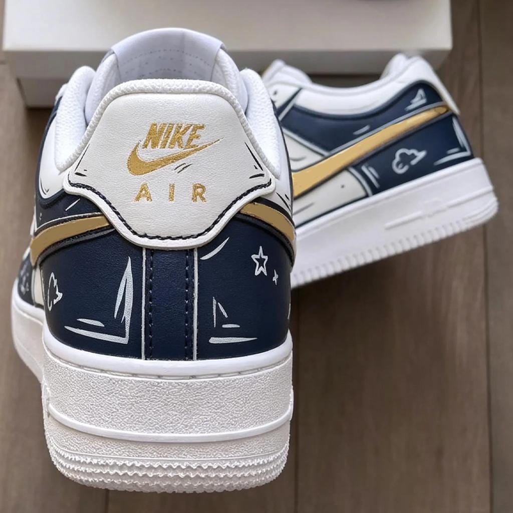 Custom Comic Art Air Force 1 Sneakers, Hand Painted Anime Gold Swoosh Shoes