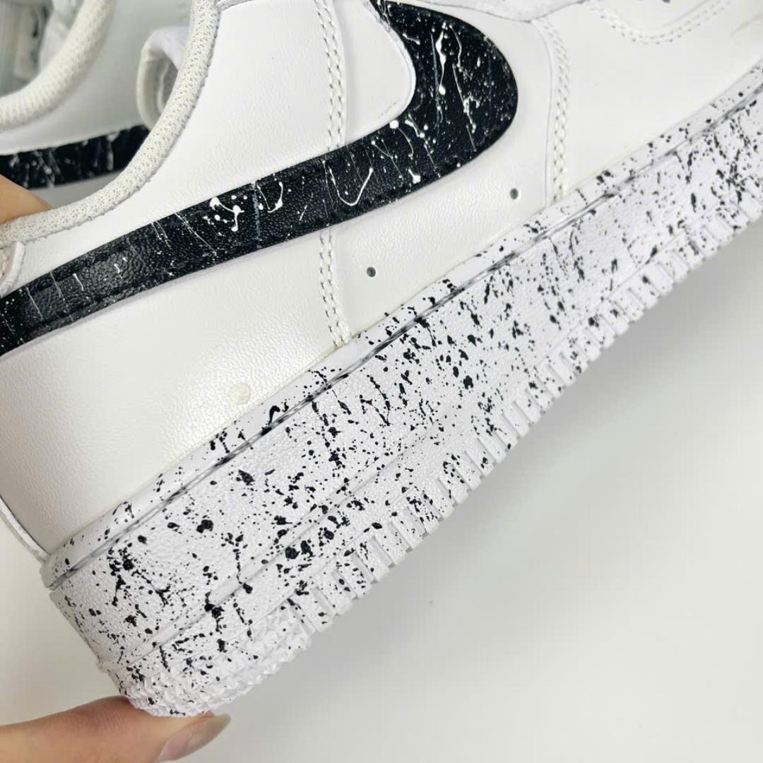 Custom Black Splatter AF1 Sneakers, Hand Painted Paint Drip Air Force 1 Shoes, Minimal Black White Streetwear Sneakers, Unisex Gift