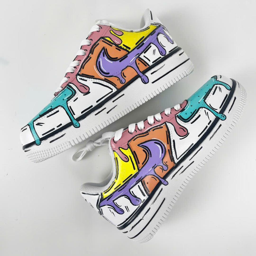 Custom Colorful Drip Air Force 1 Sneakers, Hand Painted Cartoon AF1 Shoes, Pop Art Painted Sneakers, Bright Streetwear Gift