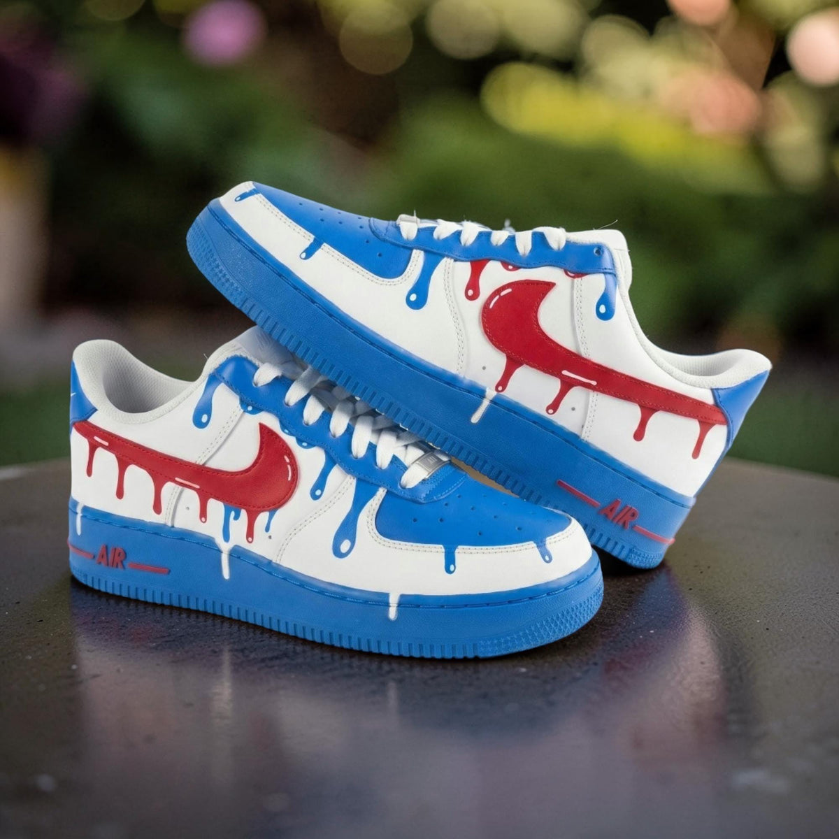 Blue & Red Drip Custom Air Force 1 Sneakers ?C Hand Painted Streetwear AF1 Shoes