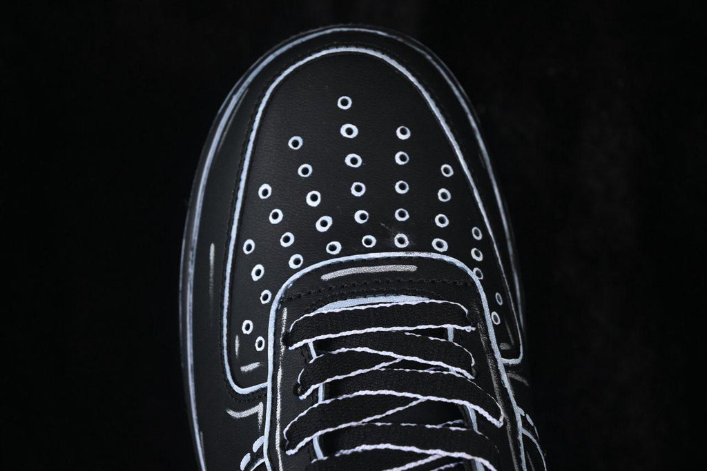 Custom Air force one black Handpainted anime style cartoon sneakers white and black design for streetwear lovers emo sneakers af1 y2k shoes