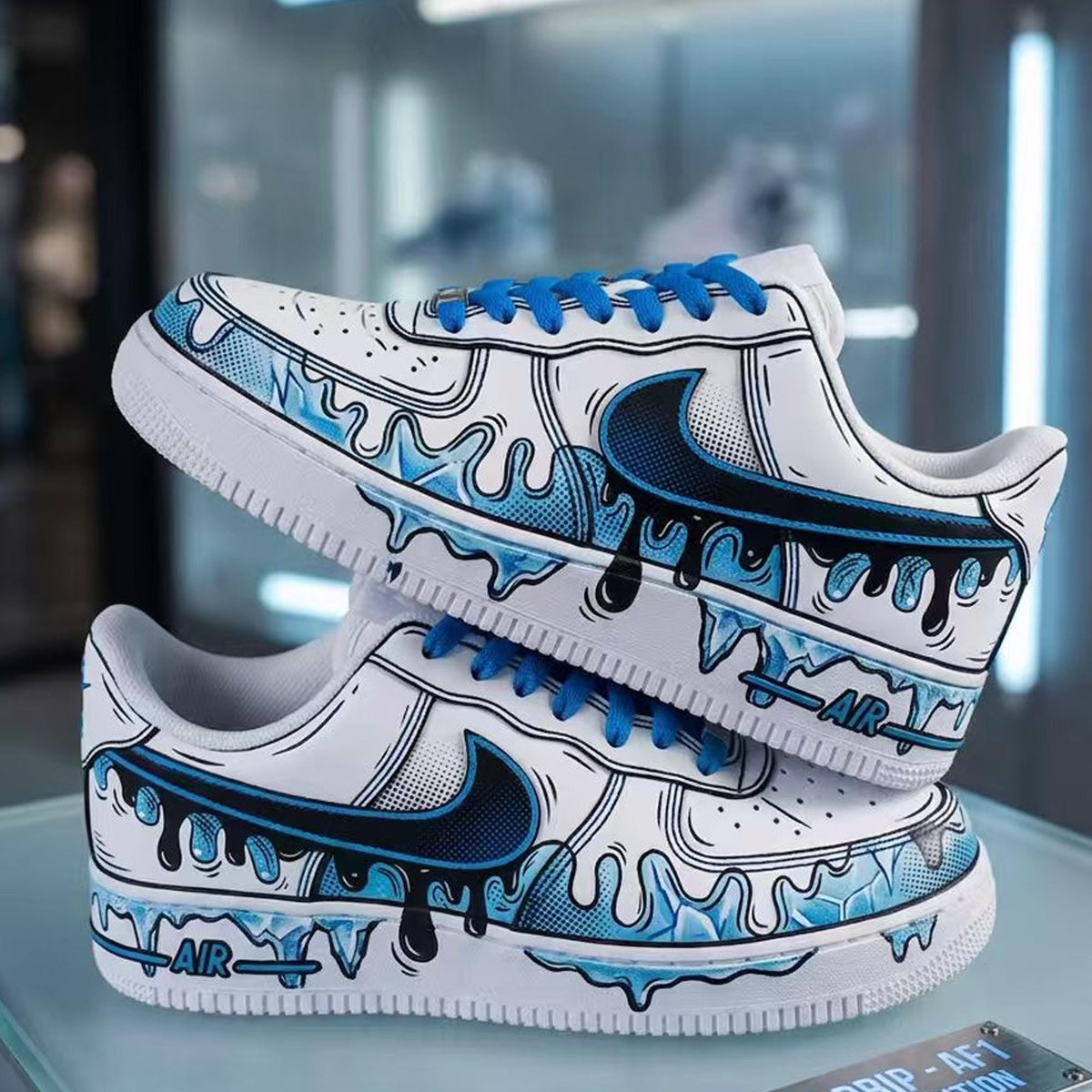 Custom Blue Drip Air Force 1, Hand Painted Cartoon Drip Sneakers, Cartoon Style Shoes,Gift For Him