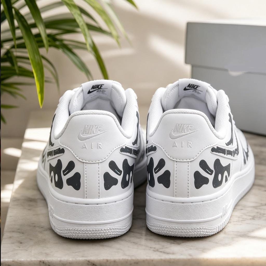 Custom black Skeleton Bone Af1 Sneakers,Black Skeleton Hand Painted White Sneakers,a unique gift