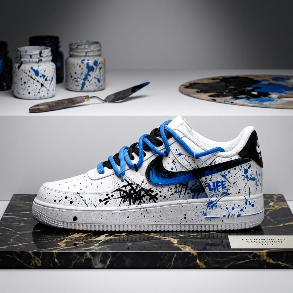 Custom Air Force 1 Abstract Splatter Shoes, Hand Painted Double Lace AF1