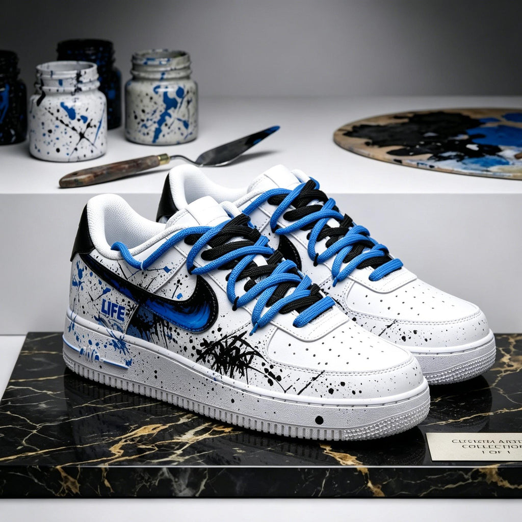 Custom Air Force 1 Abstract Splatter Shoes, Hand Painted Double Lace AF1