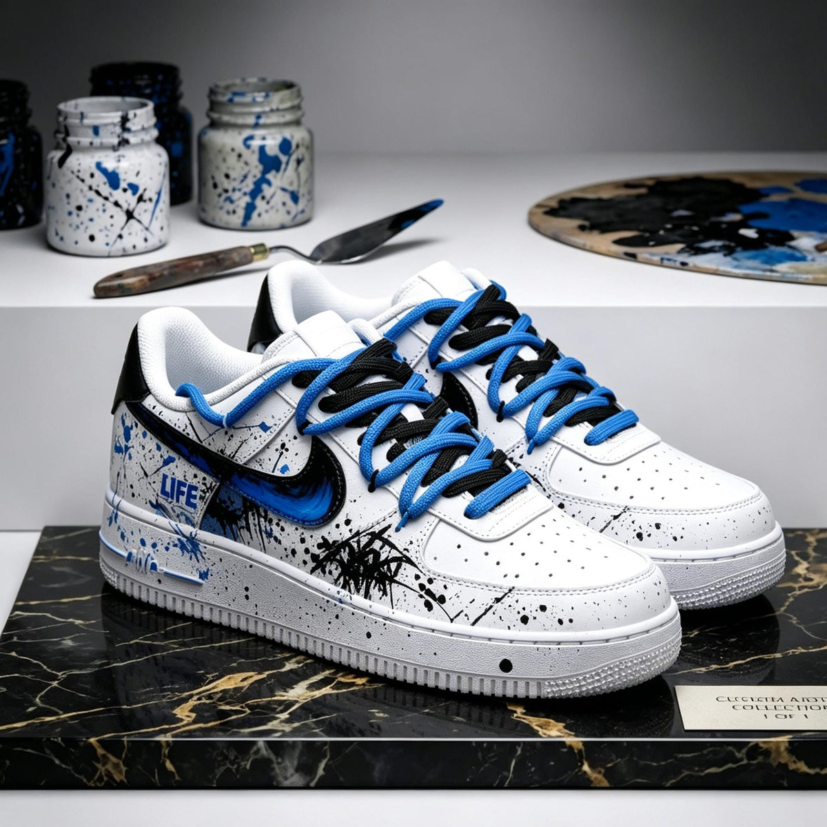 Custom Air Force 1 Abstract Splatter Shoes, Hand Painted Double Lace AF1