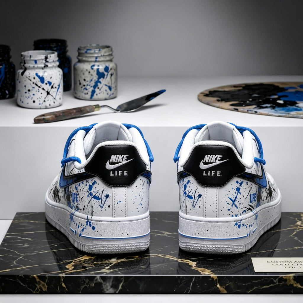 Custom Air Force 1 Abstract Splatter Shoes, Hand Painted Double Lace AF1