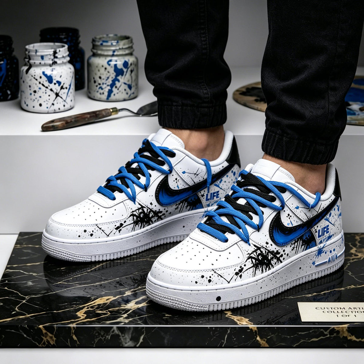 Custom Air Force 1 Abstract Splatter Shoes, Hand Painted Double Lace AF1