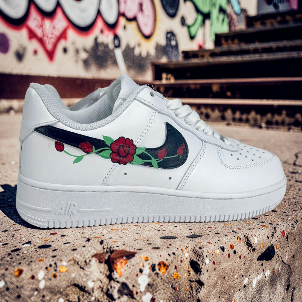 Custom AF1 Floral Rose Shoes, Hand Painted Air Force 1 Sneakers, Personalized White Low Top Gift for Her
