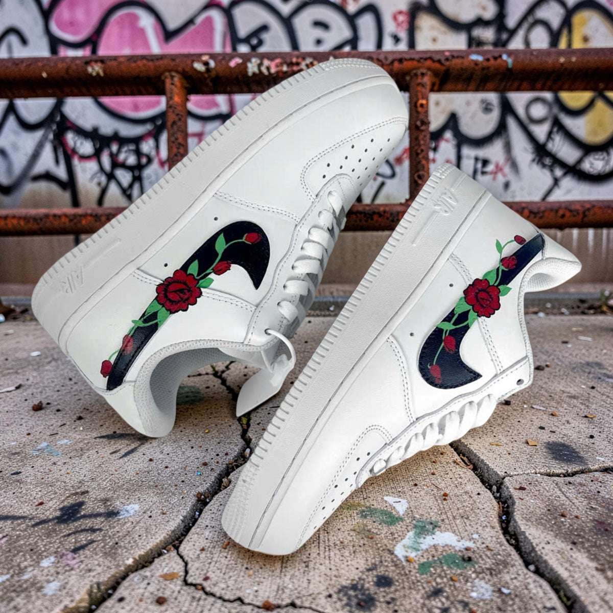 Custom AF1 Floral Rose Shoes, Hand Painted Air Force 1 Sneakers, Personalized White Low Top Gift for Her