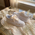 Bridal Wedding Sneakers Custom Pearl Shoes for Bride, Personalized with Name & Hearts