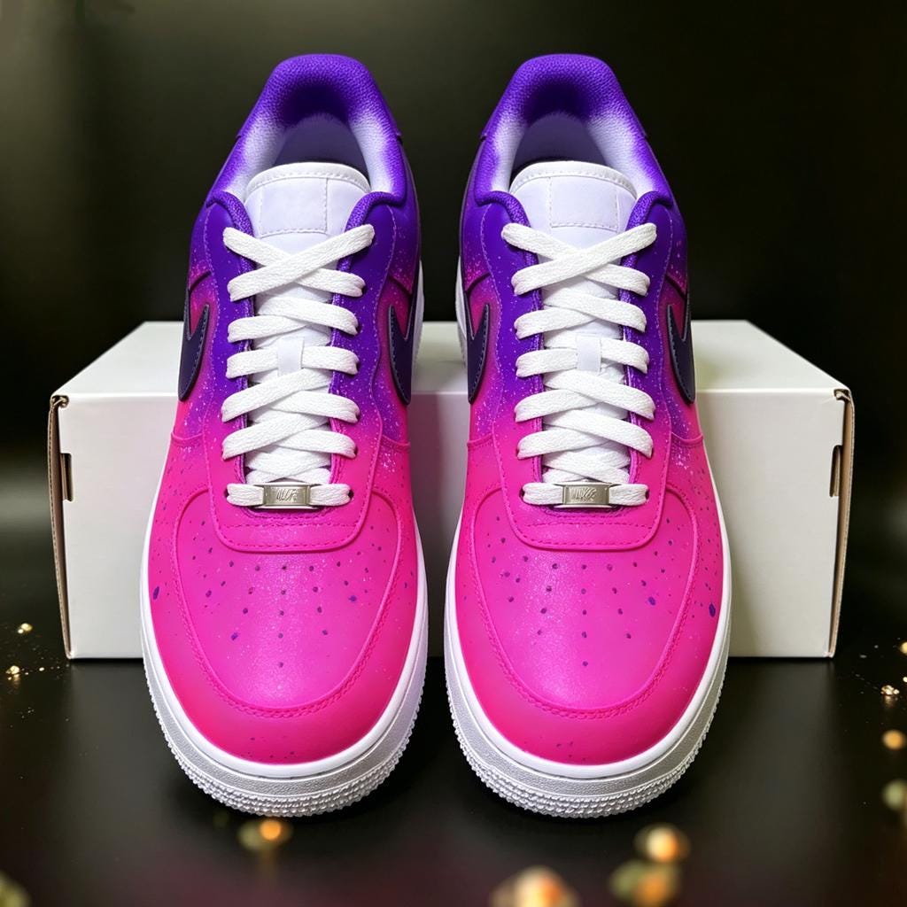 Custom Cyber Pink Purple Air Force 1 Sneakers, Ombre Splatter Streetwear Shoes