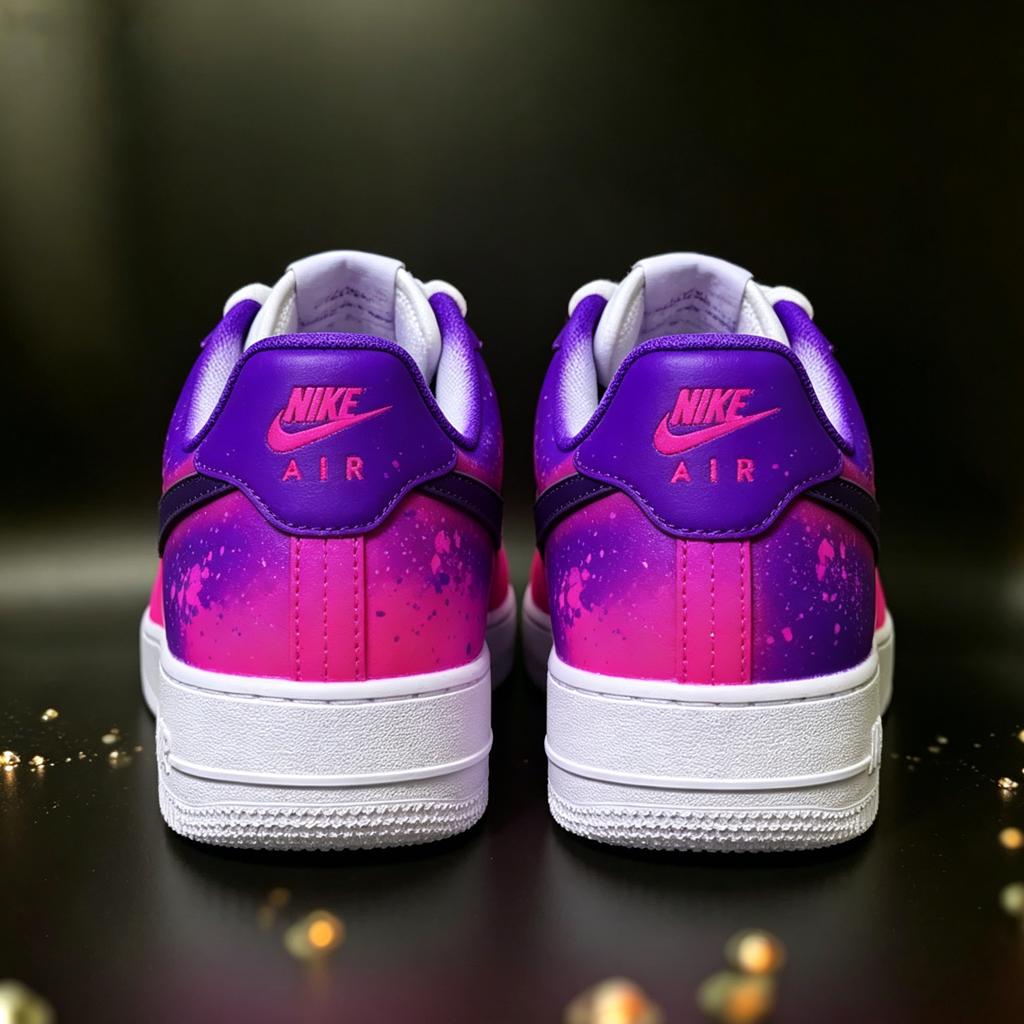 Custom Cyber Pink Purple Air Force 1 Sneakers, Ombre Splatter Streetwear Shoes