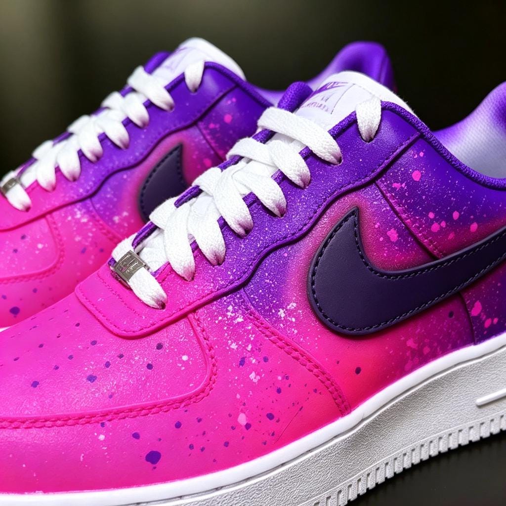 Custom Cyber Pink Purple Air Force 1 Sneakers, Ombre Splatter Streetwear Shoes