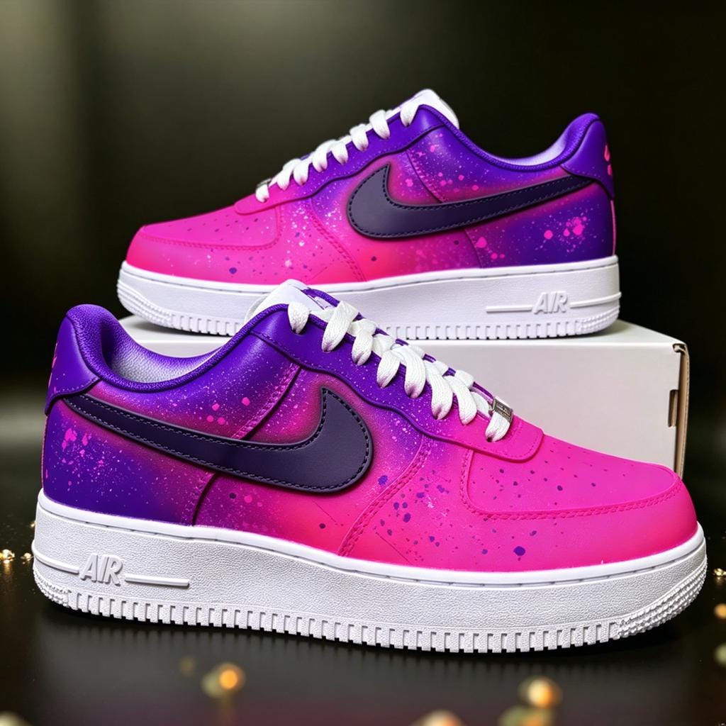 Custom Cyber Pink Purple Air Force 1 Sneakers, Ombre Splatter Streetwear Shoes
