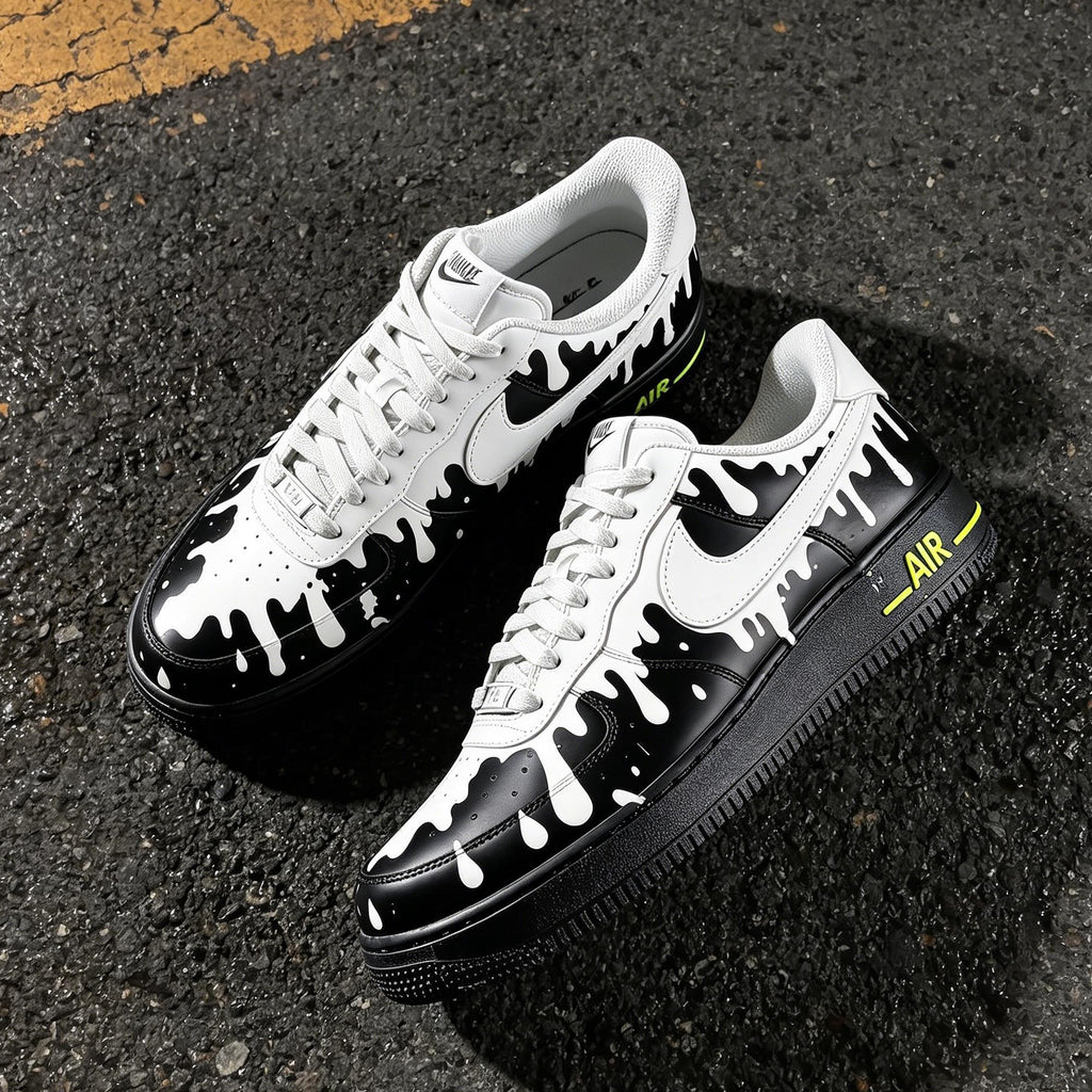 Custom Hand Painted Air Force 1 Drip Sneakers, Monochrome Melting Shoes