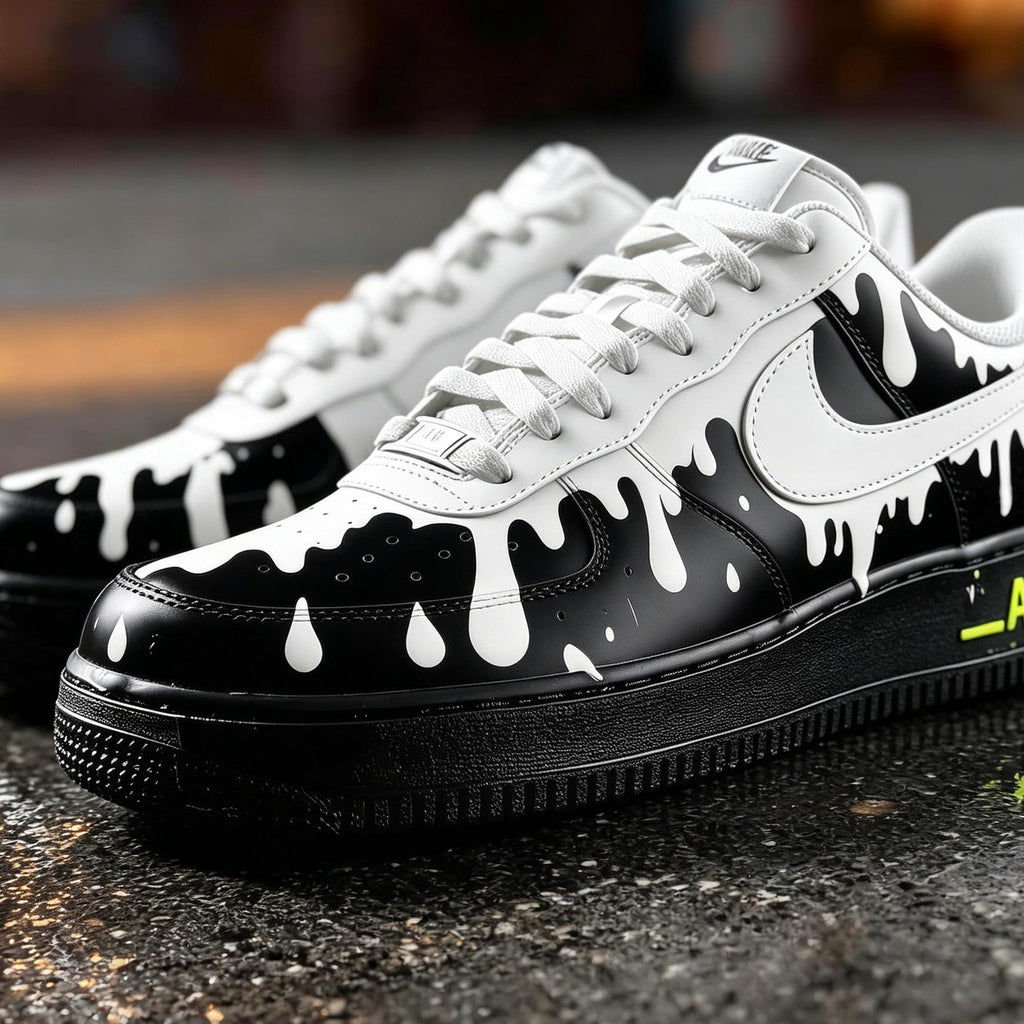 Custom Hand Painted Air Force 1 Drip Sneakers, Monochrome Melting Shoes