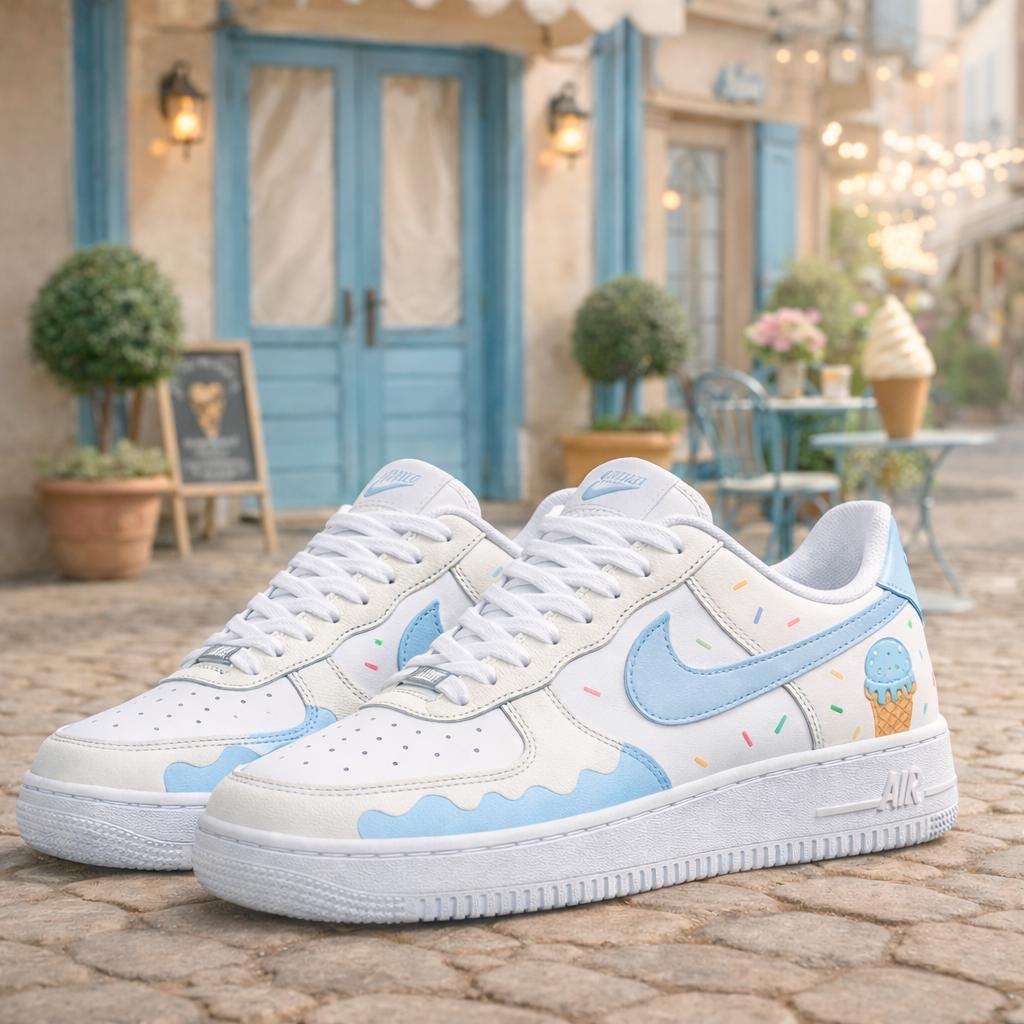Custom Air Force 1 Blue, Ice Cream Sneakers, Hand Painted Pastel Shoes,Gift for her