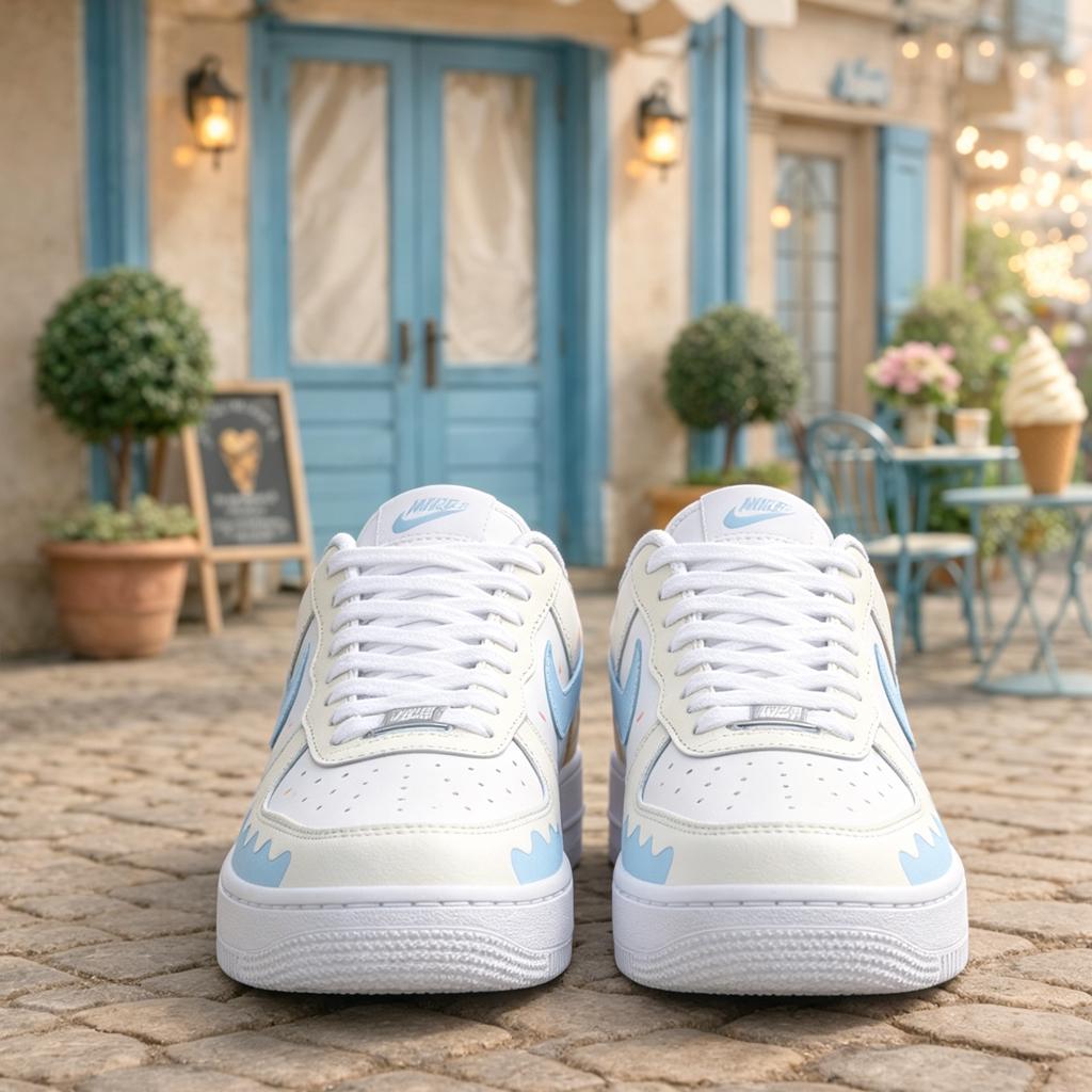 Custom Air Force 1 Blue, Ice Cream Sneakers, Hand Painted Pastel Shoes,Gift for her