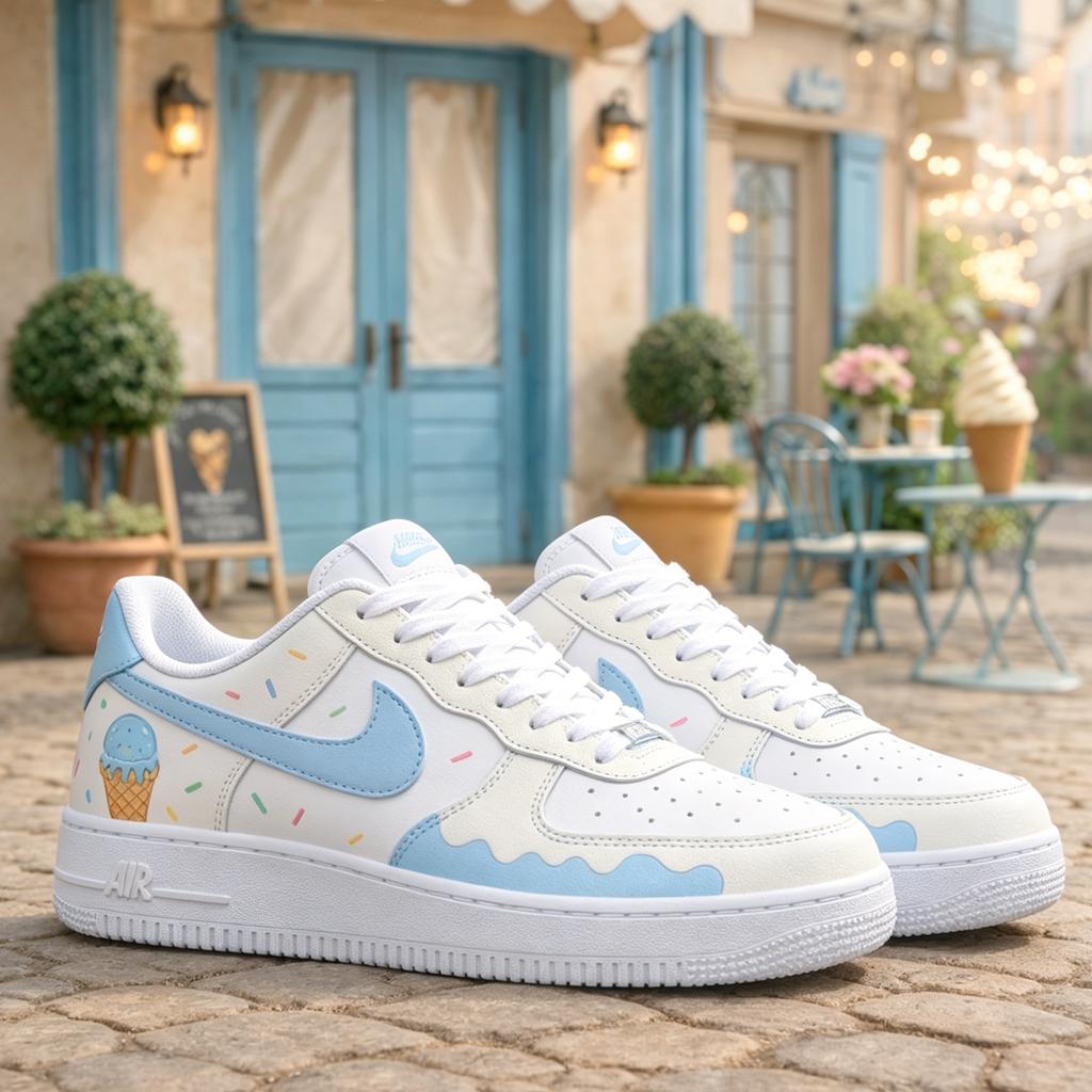Custom Air Force 1 Blue, Ice Cream Sneakers, Hand Painted Pastel Shoes,Gift for her