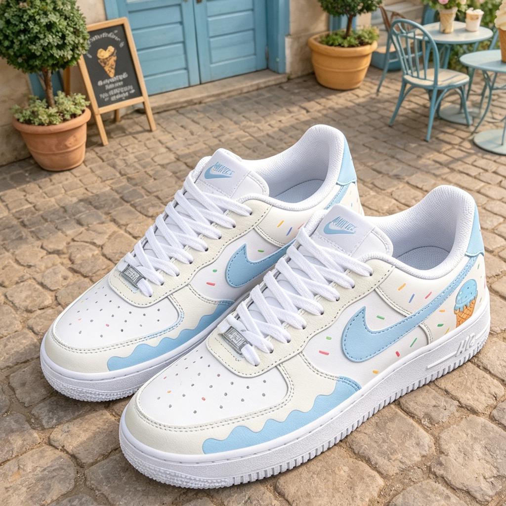 Custom Air Force 1 Blue, Ice Cream Sneakers, Hand Painted Pastel Shoes,Gift for her