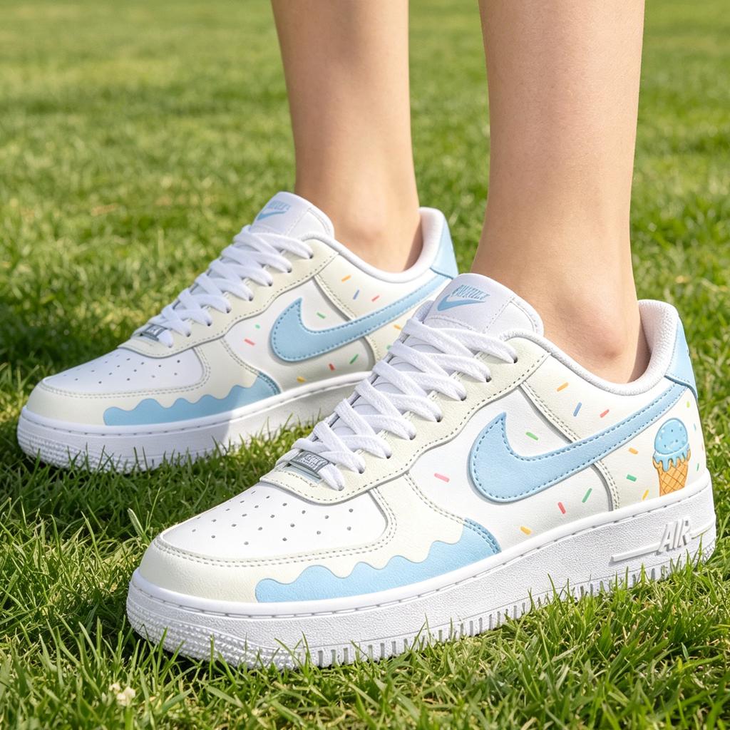 Custom Air Force 1 Blue, Ice Cream Sneakers, Hand Painted Pastel Shoes,Gift for her