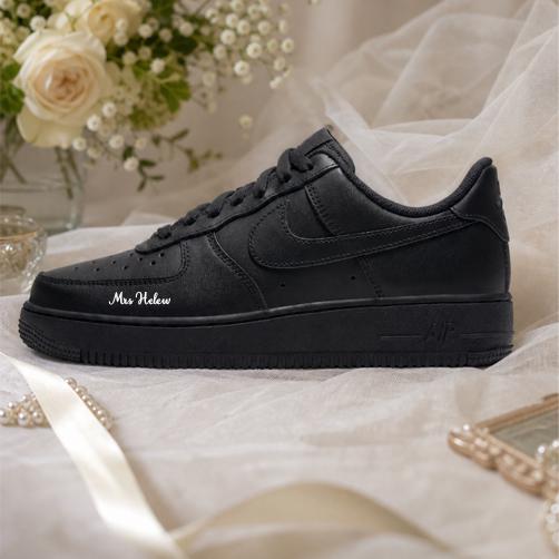 Custom Bridal Wedding Sneakers Pearl Black Shoes for Bride, Personalized Wedding Date & Name