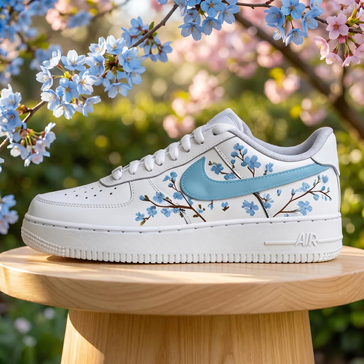 Custom Air Force 1 Blue, Blue Floral Custom Sneakers Hand Painted Wildflower Wedding Shoes, Gift for her