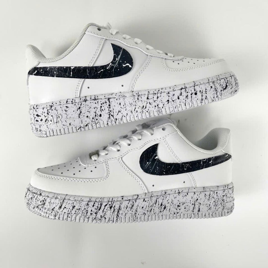 Custom Black Splatter AF1 Sneakers, Hand Painted Paint Drip Air Force 1 Shoes, Minimal Black White Streetwear Sneakers, Unisex Gift