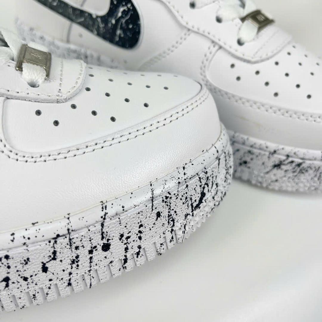 Custom Black Splatter AF1 Sneakers, Hand Painted Paint Drip Air Force 1 Shoes, Minimal Black White Streetwear Sneakers, Unisex Gift