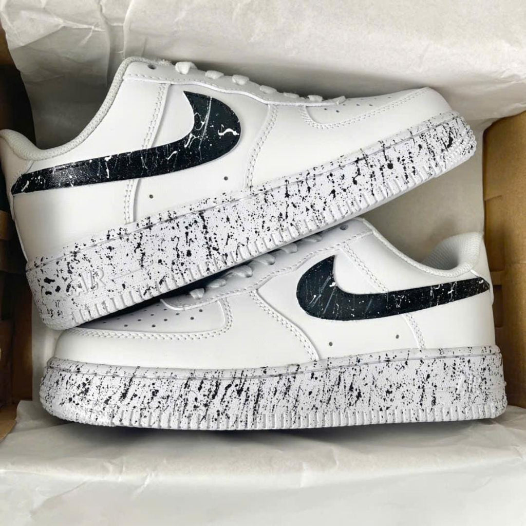 Custom Black Splatter AF1 Sneakers, Hand Painted Paint Drip Air Force 1 Shoes, Minimal Black White Streetwear Sneakers, Unisex Gift