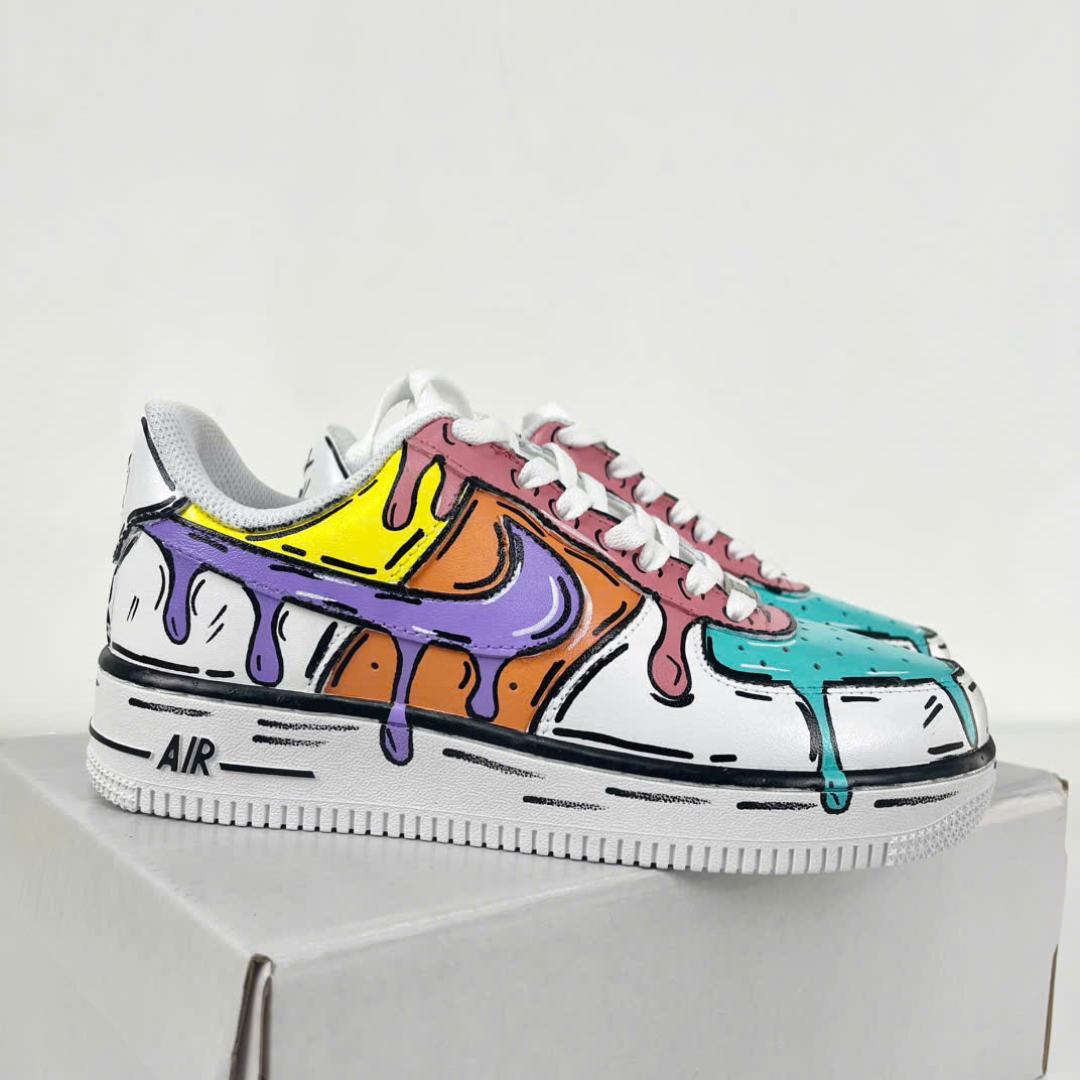 Custom Colorful Drip Air Force 1 Sneakers, Hand Painted Cartoon AF1 Shoes, Pop Art Painted Sneakers, Bright Streetwear Gift