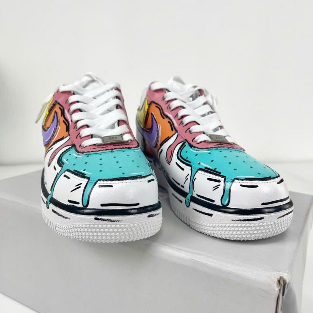 Custom Colorful Drip Air Force 1 Sneakers, Hand Painted Cartoon AF1 Shoes, Pop Art Painted Sneakers, Bright Streetwear Gift