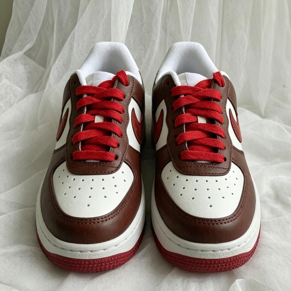 AF1 Brown Red Custom Shoes Handcrafted Vintage Sneakers, Sneaker Gift