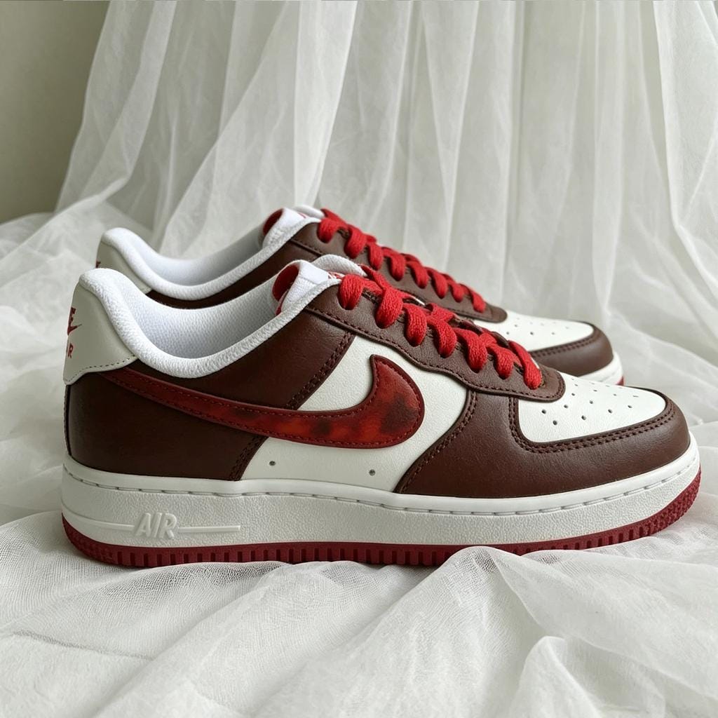AF1 Brown Red Custom Shoes Handcrafted Vintage Sneakers, Sneaker Gift