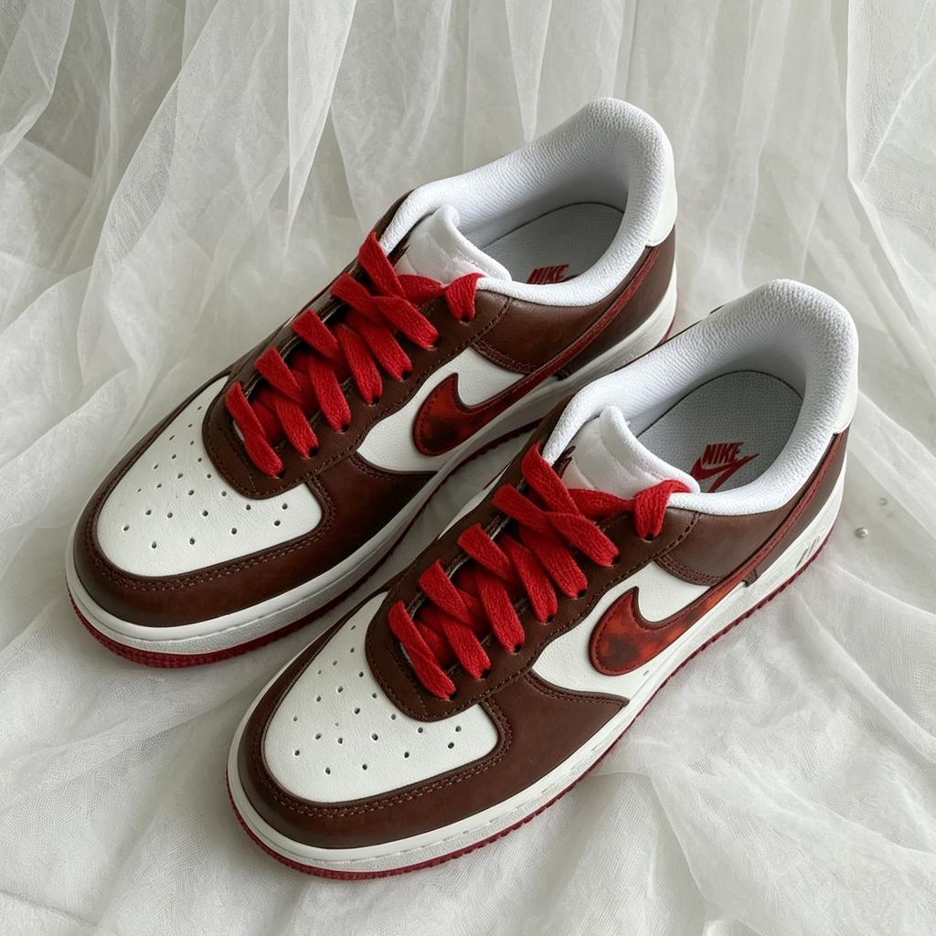 AF1 Brown Red Custom Shoes Handcrafted Vintage Sneakers, Sneaker Gift