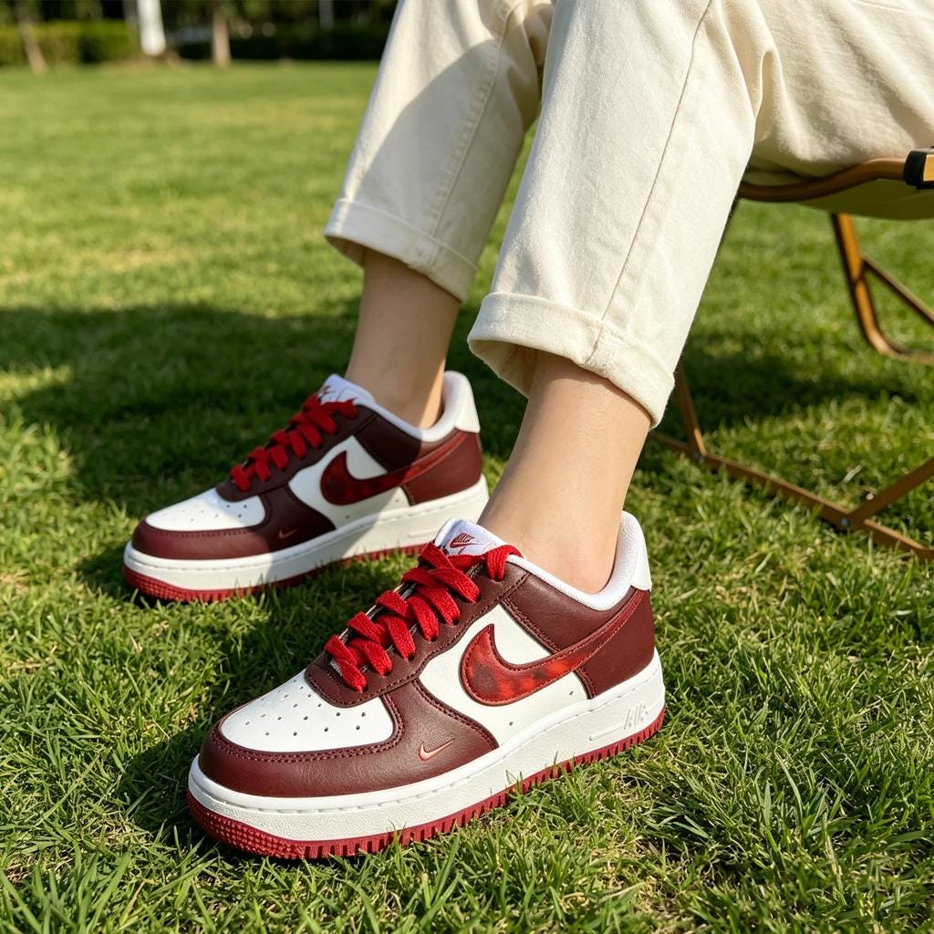 AF1 Brown Red Custom Shoes Handcrafted Vintage Sneakers, Sneaker Gift